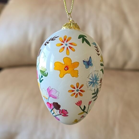 Pier 1 Imports Floral Egg Ornament / Li Bien hand-painted #2 - Picture 5 of 6